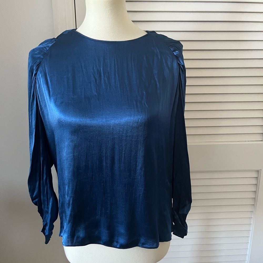Mango Blue long Sleeve Silky Top